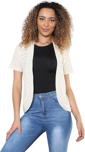 Loxdonz Women's Short Sleeve Crochet Knitted Bolero Shrug Cardigan Bolero Jackets Cropped Sweater for Summer in Saudi Arabia