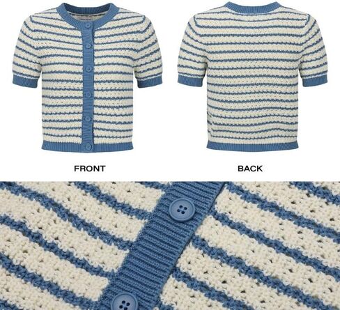 Womens Short Sleeve Striped Sweaters Tops Crew Neck Pullover Shirt Lightweight Knit Cardigans Blouse in Saudi Arabia