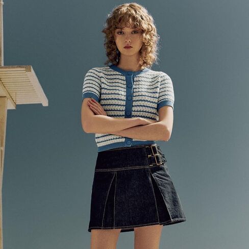 Womens Short Sleeve Striped Sweaters Tops Crew Neck Pullover Shirt Lightweight Knit Cardigans Blouse in Saudi Arabia