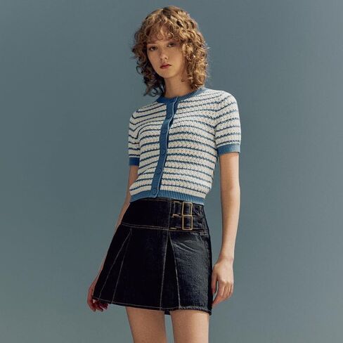 Womens Short Sleeve Striped Sweaters Tops Crew Neck Pullover Shirt Lightweight Knit Cardigans Blouse in Saudi Arabia