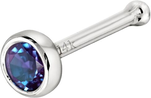 Solid 14K Gold Ball-end Stud Bezel Set Alexandrite 22G Nose Bone Nose Stud - 14K White Gold / 14K Yellow Gold June Birthstone Nose Ring Stud in Saudi Arabia