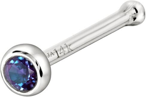Solid 14K Gold Ball-end Stud Bezel Set Alexandrite 22G Nose Bone Nose Stud - 14K White Gold / 14K Yellow Gold June Birthstone Nose Ring Stud in Saudi Arabia