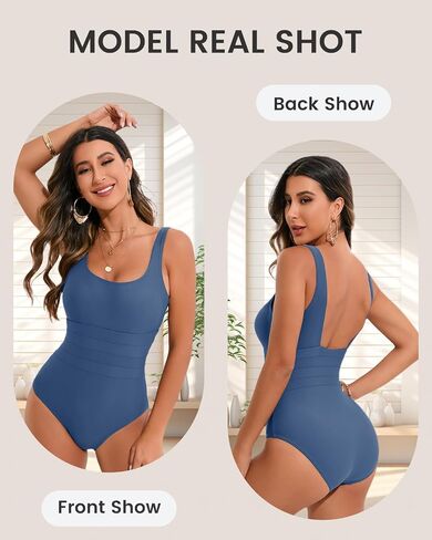 Women’s Shirring Design U-Neck Tummy Control One Piece Bathing Suit for Women in Saudi Arabia