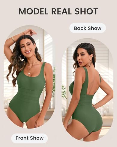 Women’s Shirring Design U-Neck Tummy Control One Piece Bathing Suit for Women in Saudi Arabia