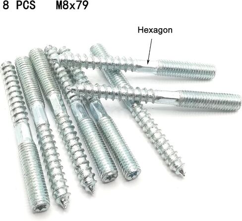 Hanger Bolt M8x79 Silvery Double Headed Bolt Self-Tapping Screw with Hexagon for Furniture 8Pcs in Saudi Arabia