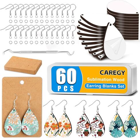 CAREGY 345 Pcs Unfinished Wooden Earrings Kits, 100Pcs Blank Natural Wood Pendants 125 Pcs Earring Hooks, 120 Pcs Jump Rings for Jewelry DIY Craft Making in Kuwait