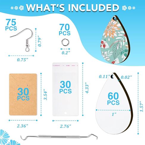 CAREGY 345 Pcs Unfinished Wooden Earrings Kits, 100Pcs Blank Natural Wood Pendants 125 Pcs Earring Hooks, 120 Pcs Jump Rings for Jewelry DIY Craft Making in Kuwait