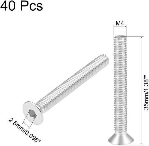 Uxcell M4x8mm مسامير آلة ذات رأس مسطح برغي سداسي داخلي 304 مسامير تثبيت من الفولاذ المقاوم للصدأ 40 قطعة in Saudi Arabia
