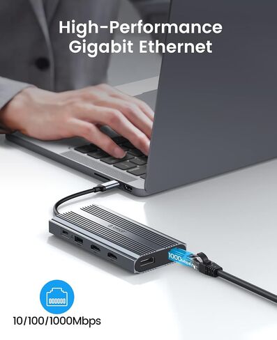 Docking Station USB C to Dual HDMI Adapter, ORICO 12 in 1 USB C Hub with Dual HDMI, VGA, 100W PD, Ethernet, 2 USB-A 3.1, 1 USB 2.0, 1 Type-C 3.1, SD/TF, Audio, Compatible for Windows/Mac OS（Grey） in Saudi Arabia