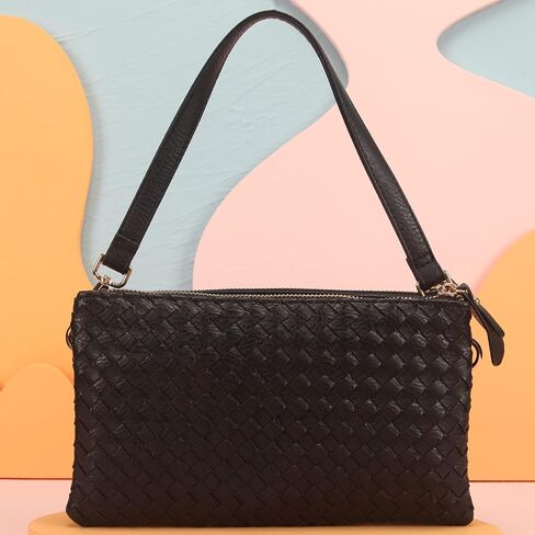 محفظة فوزية من الجلد الصناعي، حقيبة كروس عصرية منسوجة وحزام طويل للغاية للنساء in Kuwait