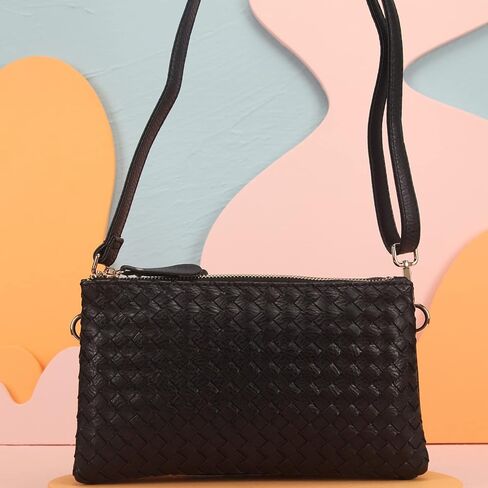 محفظة فوزية من الجلد الصناعي، حقيبة كروس عصرية منسوجة وحزام طويل للغاية للنساء in Kuwait