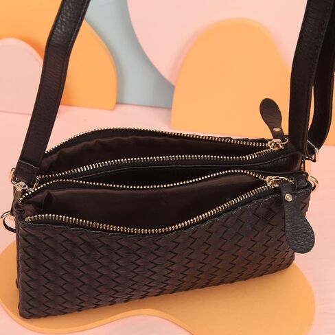 محفظة فوزية من الجلد الصناعي، حقيبة كروس عصرية منسوجة وحزام طويل للغاية للنساء in Kuwait