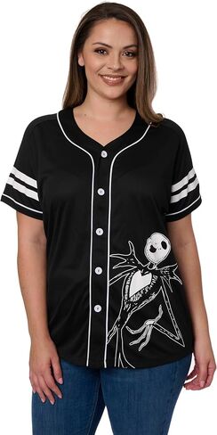 Disney Mickey Mouse Stitch Jack Skellington Womans Jersey Shirt Button Front in Saudi Arabia