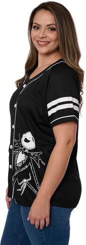 Disney Mickey Mouse Stitch Jack Skellington Womans Jersey Shirt Button Front in Saudi Arabia