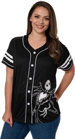 Disney Mickey Mouse Stitch Jack Skellington Womans Jersey Shirt Button Front in Saudi Arabia