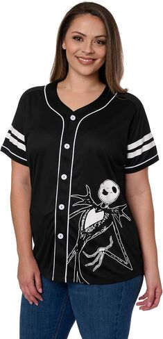 Disney Mickey Mouse Stitch Jack Skellington Womans Jersey Shirt Button Front in Saudi Arabia