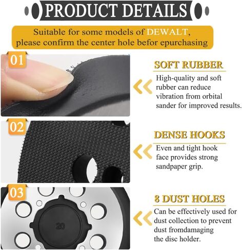 وسادة صنفرة لـ Dewalt DWE64233 & N329079، وسادة سنفرة مدارية بديلة مقاس 5 بوصات 8 فتحات وخطاف وحلقة، وسادة سنفرة من سبائك الألومنيوم 4 فتحات لولبية متوافقة مع DWE6421 6421K DWE6423 6423K DCW210B in Kuwait