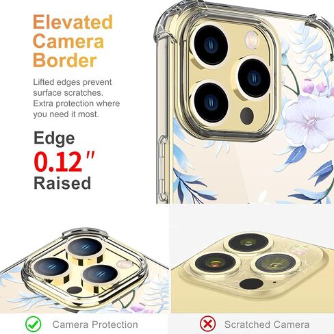 Flower Designed for iPhone 13 Pro Case[with Screen Protector], Floral Clear Women Phone Case Shockproof Protective Soft TPU Bumper Cover 6.1 Inch 2021 (Lavender/Purple) in Saudi Arabia