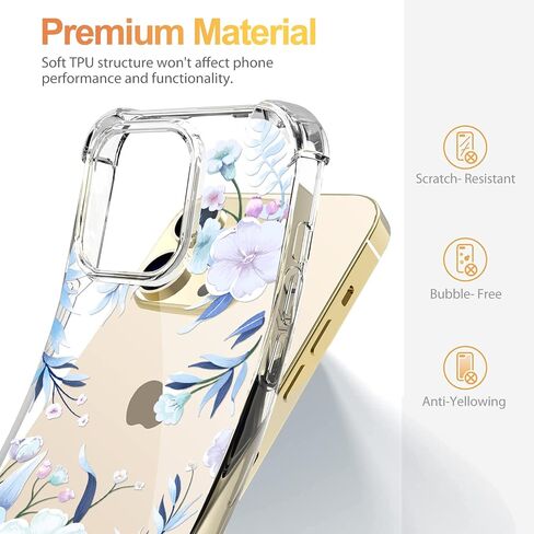 Flower Designed for iPhone 13 Pro Case[with Screen Protector], Floral Clear Women Phone Case Shockproof Protective Soft TPU Bumper Cover 6.1 Inch 2021 (Lavender/Purple) in Saudi Arabia