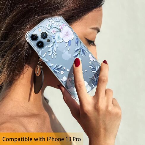 Flower Designed for iPhone 13 Pro Case[with Screen Protector], Floral Clear Women Phone Case Shockproof Protective Soft TPU Bumper Cover 6.1 Inch 2021 (Lavender/Purple) in Saudi Arabia