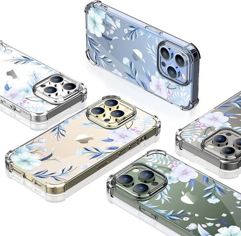 Flower Designed for iPhone 13 Pro Case[with Screen Protector], Floral Clear Women Phone Case Shockproof Protective Soft TPU Bumper Cover 6.1 Inch 2021 (Lavender/Purple) in Saudi Arabia