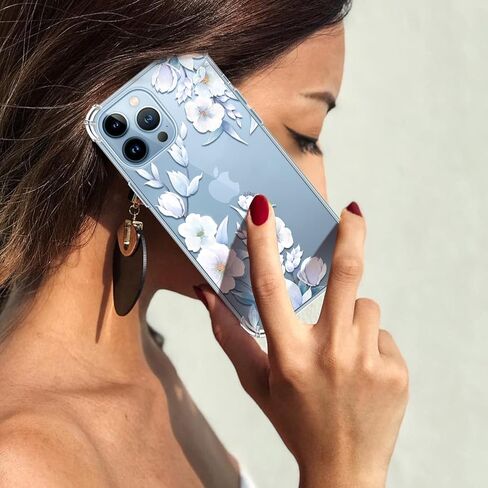 حافظة مصممة على شكل زهرة لهاتف iPhone 13 Pro [مع واقي شاشة]، حافظة هاتف نسائية شفافة زهرية مقاومة للصدمات، غطاء ممتص للصدمات ناعم من مادة TPU مقاس 6.1 بوصة 2021 (لافندر/أرجواني) in Kuwait