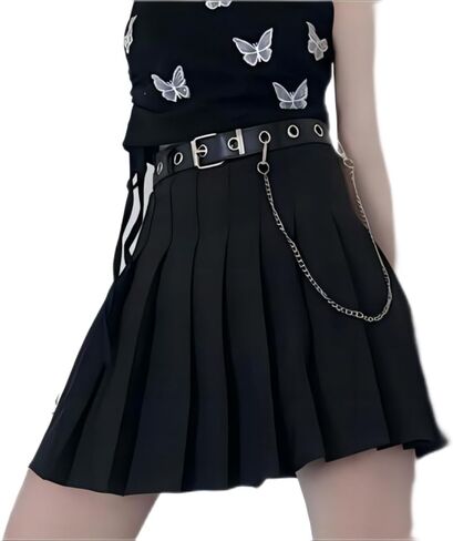 Women's Gothic Skirt - Basic Pleated Plaid Skirt, Black Mini Knee-Length Skirt with Shorts in Saudi Arabia