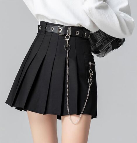Women's Gothic Skirt - Basic Pleated Plaid Skirt, Black Mini Knee-Length Skirt with Shorts in Saudi Arabia
