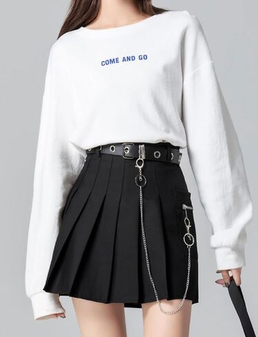 Women's Gothic Skirt - Basic Pleated Plaid Skirt, Black Mini Knee-Length Skirt with Shorts in Saudi Arabia