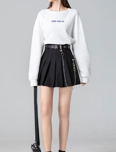Women's Gothic Skirt - Basic Pleated Plaid Skirt, Black Mini Knee-Length Skirt with Shorts in Saudi Arabia
