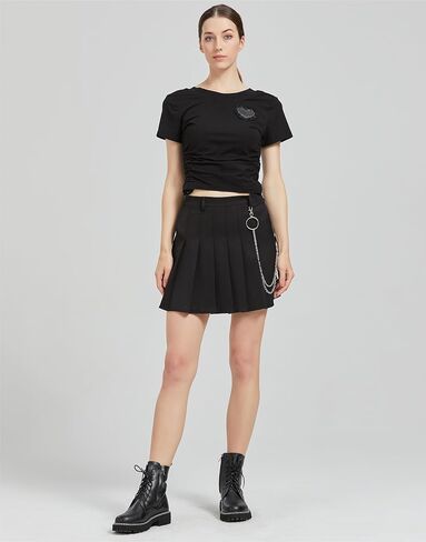Women's Gothic Skirt - Basic Pleated Plaid Skirt, Black Mini Knee-Length Skirt with Shorts in Saudi Arabia