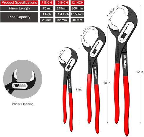 مجموعة كماشة مفصل اللسان والأخدود من HAUTMEC، كماشة مضخة مياه سريعة الضبط التلقائي مع حقيبة أدوات تخزين، تتضمن HT0324-PL مقاس 7 بوصات و10 بوصات و12 بوصة in Kuwait