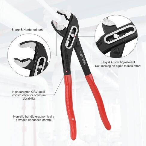 مجموعة كماشة مفصل اللسان والأخدود من HAUTMEC، كماشة مضخة مياه سريعة الضبط التلقائي مع حقيبة أدوات تخزين، تتضمن HT0324-PL مقاس 7 بوصات و10 بوصات و12 بوصة in Kuwait