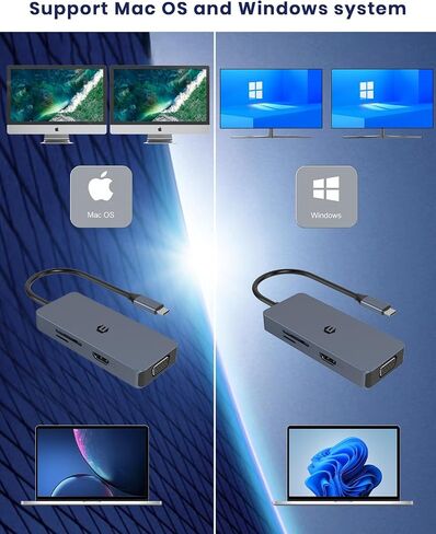 محول متعدد المنافذ USB C Hub، 6 في 1 USB C Hub مع 4K HDMI، VGA، قارئات بطاقات SD/TF، ​​2 منافذ USB 3.0، محول USB C Hub متعدد المنافذ متوافق مع Dell XPS 13/HP/Lenovo Chromebook in Saudi Arabia
