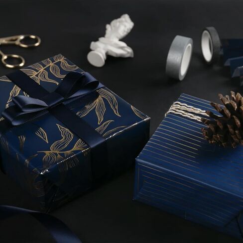 حزمة ورق تغليف عيد الأب من LaRibbons، 4 لفات من ورق تغليف الهدايا للتخرج، وعيد الميلاد، وأعياد الميلاد، وتغليف الهدايا اليومية، رقائق ذهبية وكحلية، 76.2 سم × 25.4 سم لكل لفة in Kuwait