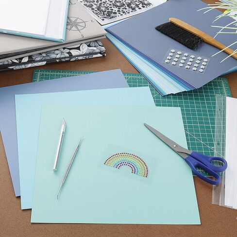 مجموعة متنوعة من البطاقات 12 × 12، 60 ورقة | ورق قصاصات مزخرف فاخر بوزن 80 رطل، قلب صلب | بطاقة مزدوجة الجوانب خالية من الأحماض للحرف الورقية والنقش وصناعة البطاقات | الأشكال الزرقاء in Kuwait