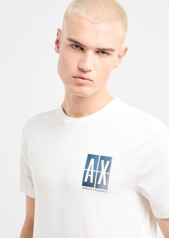 تي شيرت رجالي من A｜X ARMANI EXCHANGE مصنوع من القطن بمقاس عادي وشعار صندوق متدرج صغير على الصدر in Saudi Arabia