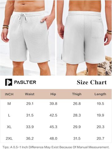 PASLTER شورت رياضي رجالي كاجوال مقاس 7 بوصات من نسيج الوافل المطاطي للخصر برباط للتمرين in Kuwait