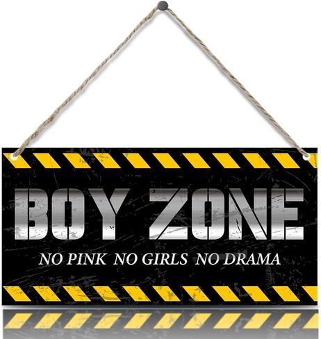 منطقة الصبي معلقة علامة خشبية الرجل الصغير الكهف لا الوردي لا الفتيات لا الدراما اقتباس لوحة معلقة جدار الفن ديكور لحضانة الأطفال الصغار الأولاد غرفة نوم غرفة المعيشة ديكورات غرفة المعيشة 12 بوصة × 6 بوصة (J686) in Kuwait