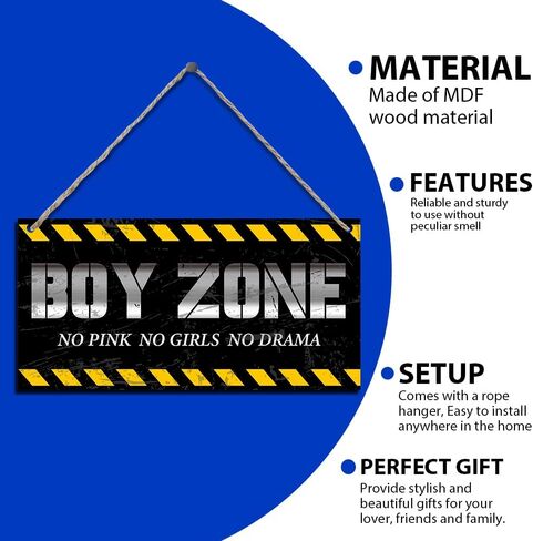 منطقة الصبي معلقة علامة خشبية الرجل الصغير الكهف لا الوردي لا الفتيات لا الدراما اقتباس لوحة معلقة جدار الفن ديكور لحضانة الأطفال الصغار الأولاد غرفة نوم غرفة المعيشة ديكورات غرفة المعيشة 12 بوصة × 6 بوصة (J686) in Kuwait