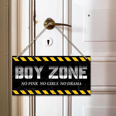 منطقة الصبي معلقة علامة خشبية الرجل الصغير الكهف لا الوردي لا الفتيات لا الدراما اقتباس لوحة معلقة جدار الفن ديكور لحضانة الأطفال الصغار الأولاد غرفة نوم غرفة المعيشة ديكورات غرفة المعيشة 12 بوصة × 6 بوصة (J686) in Kuwait