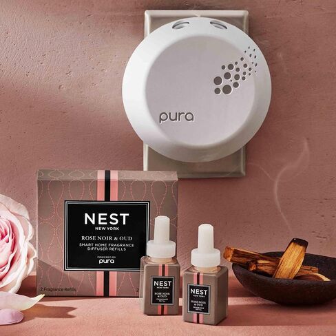 NEST New York Smart Home Fragrance Diffuser Refill Vials, Rose Noir & Oud - Set of 2 - Designed for NEST x Pura 3 and NEST x Pura 4 Diffusers - Cruelty Free, Vegan - Made in USA in Saudi Arabia