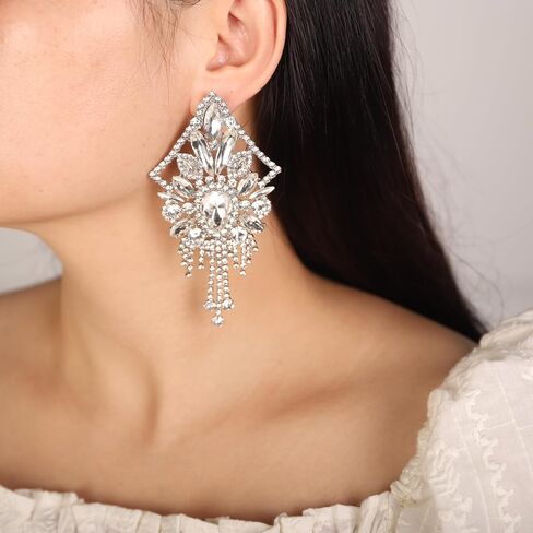 Women Vintage Rhinestone Glass Drill Dangle Earrings Colorful Rhinestone Tassel Dangle Earrings Bohemian Style Pendant Earrings for Women and Girls in Saudi Arabia