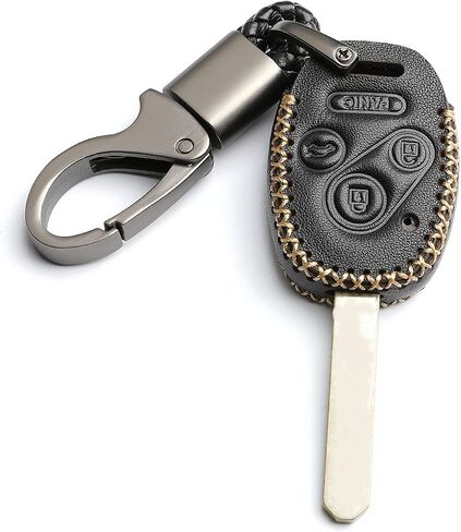 Leather for Honda Accord Crosstour CR-V Civic Pilot Element Remote 4 Buttons Key Case Holder Cover Fob Chain (Black) in Saudi Arabia