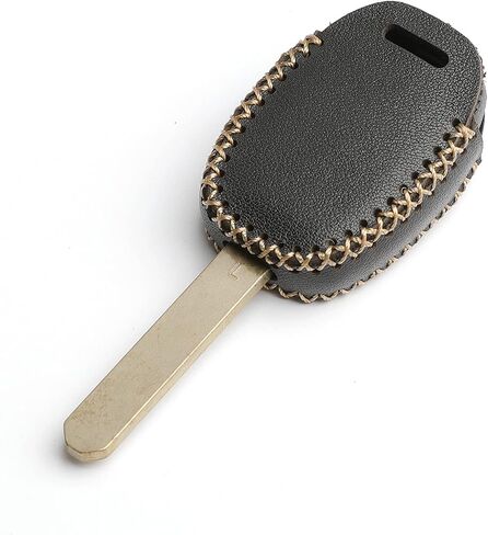 Leather for Honda Accord Crosstour CR-V Civic Pilot Element Remote 4 Buttons Key Case Holder Cover Fob Chain (Black) in Saudi Arabia