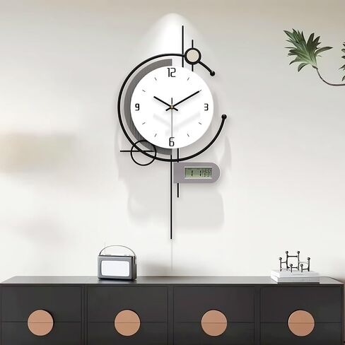 Modern Wall Clock for Living Room,Large Decorative Wall Clock with Day of Week and Temperature,Silent Clock Battery Operated for Kitchen/Entryway/Bedroom/Office/Dinning Room Metal Wall Decor in Saudi Arabia