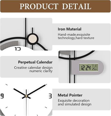 Modern Wall Clock for Living Room,Large Decorative Wall Clock with Day of Week and Temperature,Silent Clock Battery Operated for Kitchen/Entryway/Bedroom/Office/Dinning Room Metal Wall Decor in Saudi Arabia