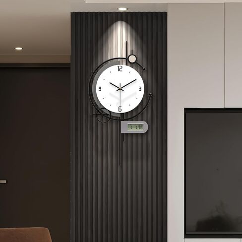 Modern Wall Clock for Living Room,Large Decorative Wall Clock with Day of Week and Temperature,Silent Clock Battery Operated for Kitchen/Entryway/Bedroom/Office/Dinning Room Metal Wall Decor in Saudi Arabia