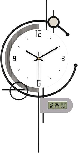 Modern Wall Clock for Living Room,Large Decorative Wall Clock with Day of Week and Temperature,Silent Clock Battery Operated for Kitchen/Entryway/Bedroom/Office/Dinning Room Metal Wall Decor in Saudi Arabia
