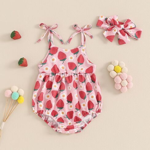 Summer Baby Girl Clothes Newborn Floral Bubble Romper Strap Sleeveless Jumpsuit Playsuit Headband Outfit in Saudi Arabia